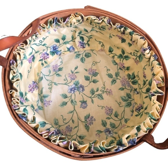 VTG Longaberger Round Weave Basket Natural Wood Leather Handles 1994 Cloth Liner - Picture 5 of 9